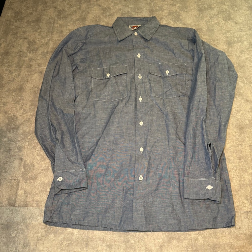 Dickies Mens Blue Chambray Long Sleeve Work Shirt Made in USA Size 15-15.5 x 35